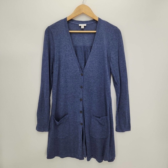 J Jill Womens Button Front Duster Cardigan Sweater Blue Cotton Blend Size Small - Picture 1 of 4